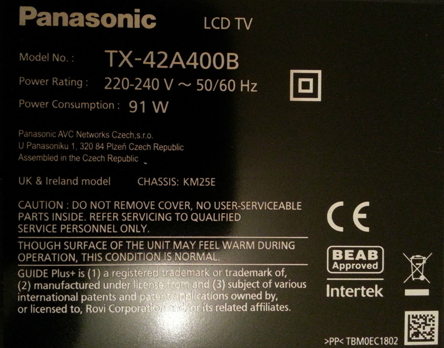 Panasonic TX42A400B 42" LED TV Power Supply Board TNPA5916 TX-42 - Click Image to Close